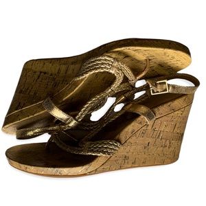 Gianni Bini Gold Metallic Leather Wedges - Size 9